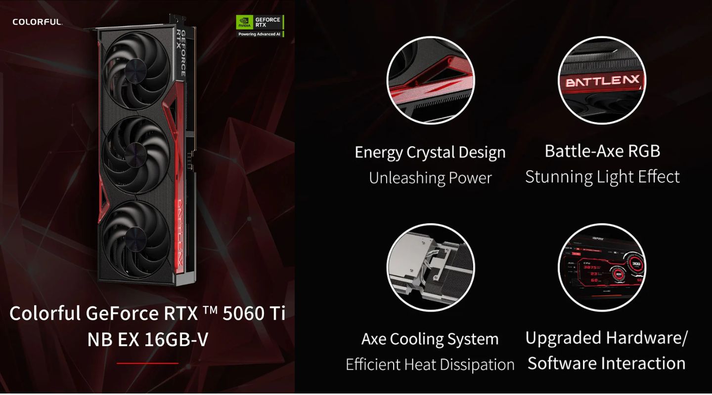 Card Màn Hình Colorful GeForce RTX 5060 Ti NB EX 16GB-V 2 Colorful-Product-Colorful GeForce RTX 5060 Ti NB EX 16GB-V