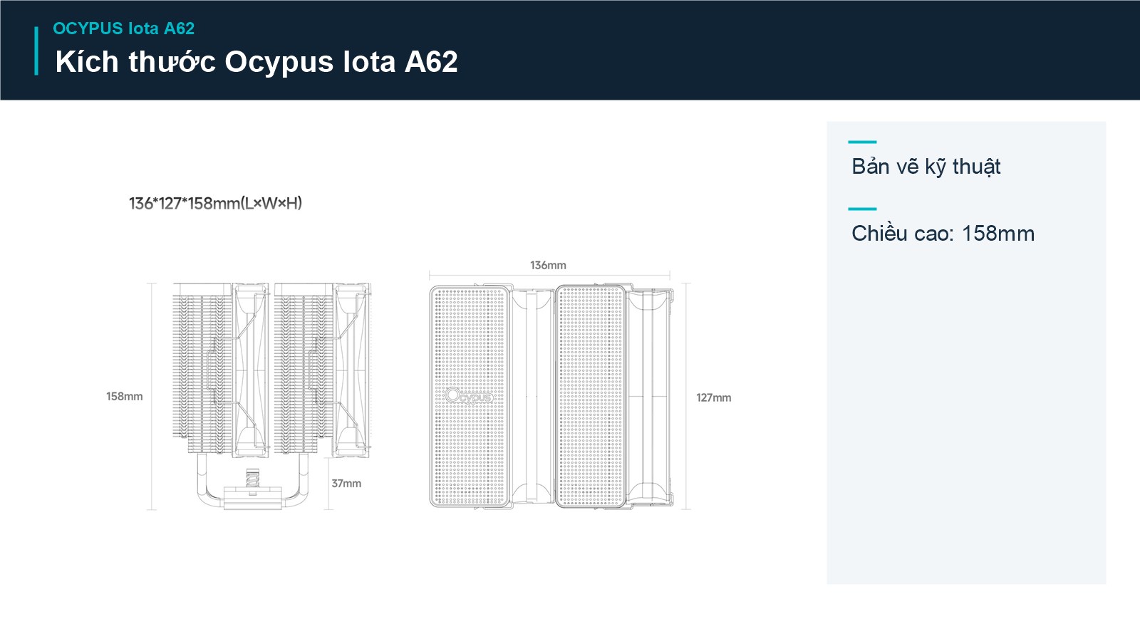 Tản nhiệt khí CPU Ocypus Iota A62 9 Bản vẽ kích thước Iota A62 từ OCYPUS