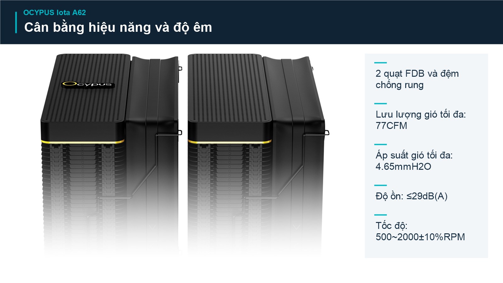 Tản nhiệt khí CPU Ocypus Iota A62 7 Hai quạt FDB của Ocypus Iota A62