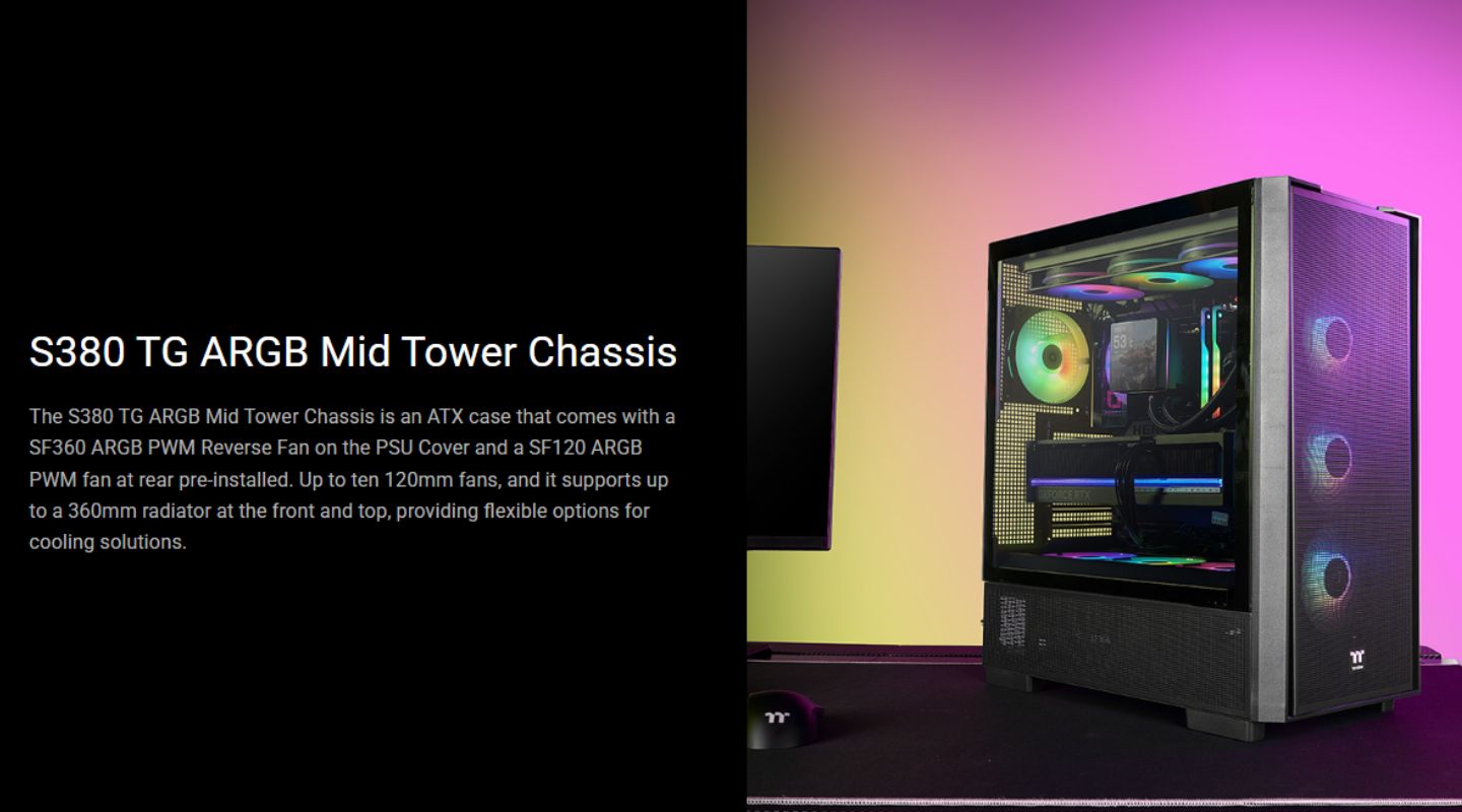 Thùng Máy Tính Thermaltake S380 TG ARGB Mid Tower 2 thung-may-tinh-thermaltake-s380-tg-argb-mid-tower-1