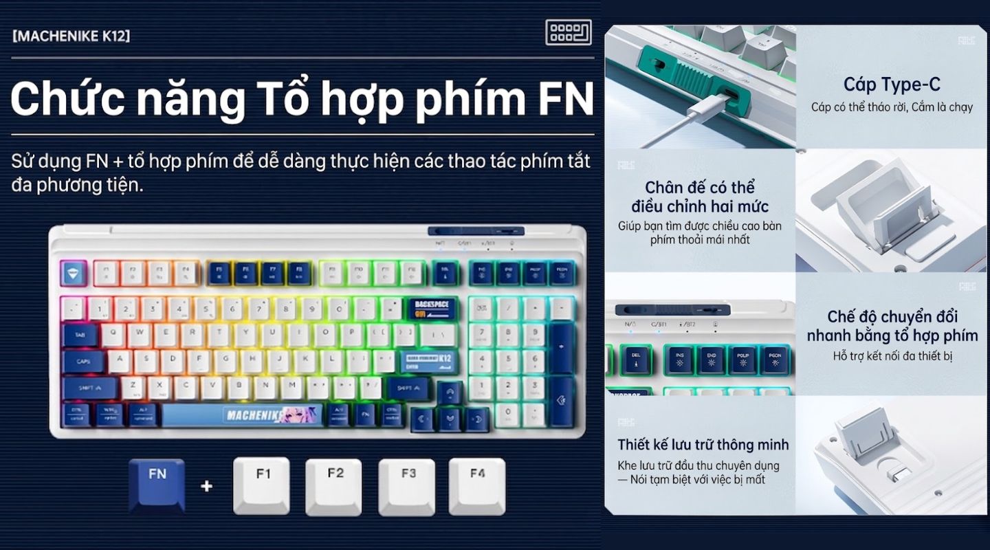 Bàn Phím Machenike K12 Tri-mode 98 Phím LED RGB 3000mAh 9 ban-phim-machenike-k12-tri-mode-8