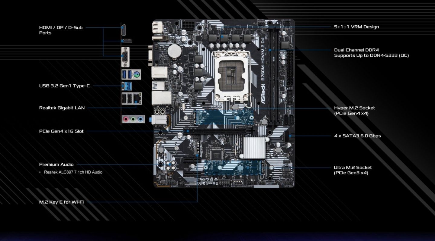 Mainboard ASRock B760M-HDV/M.2 D4 3 mainboard-asrock-b760m-hdv-m-2-d4-2