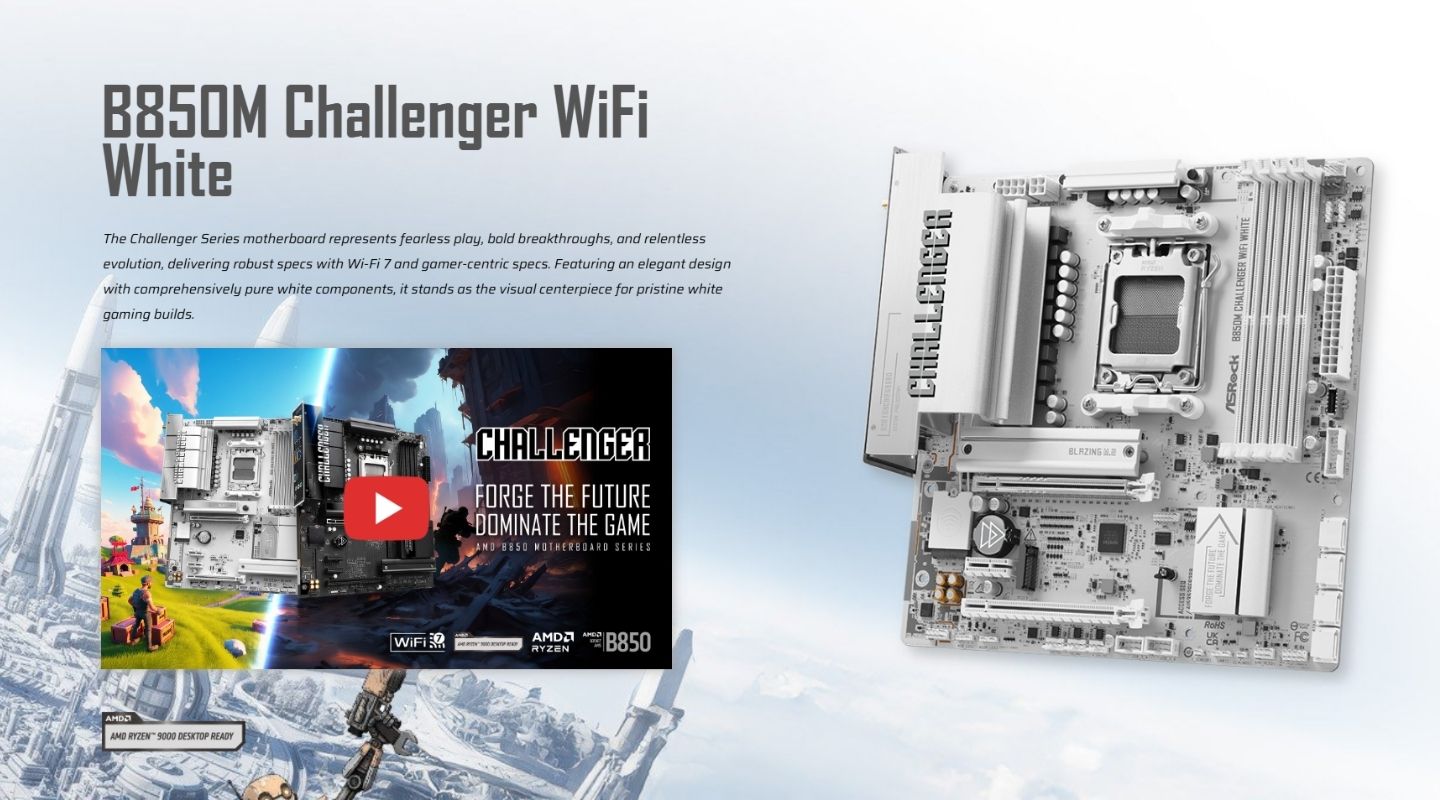 mainboard asrock b850m challenger wifi white 1