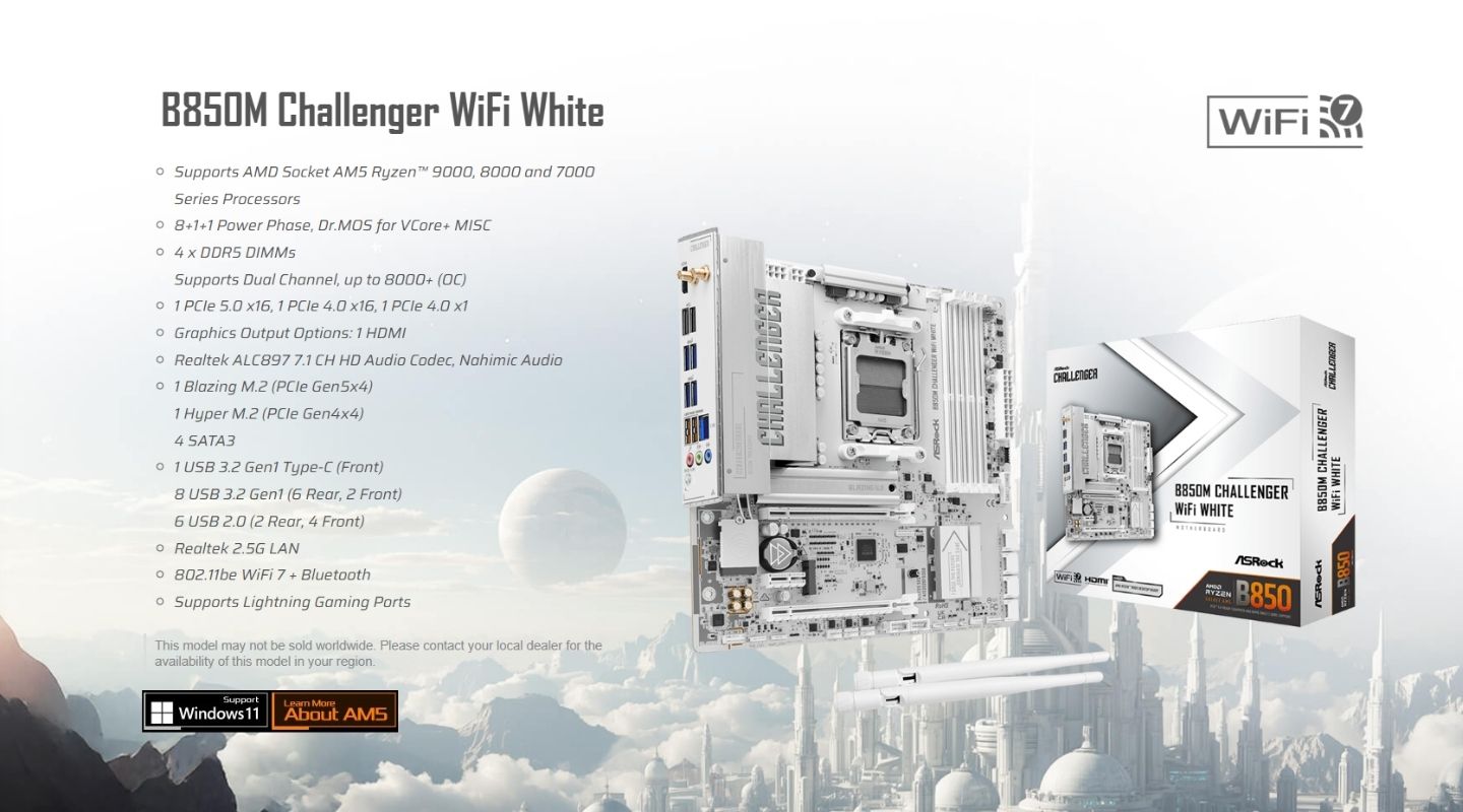 mainboard asrock b850m challenger wifi white 10