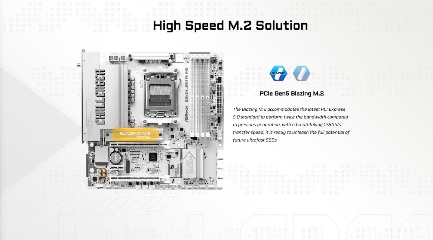 mainboard asrock b850m challenger wifi white 5