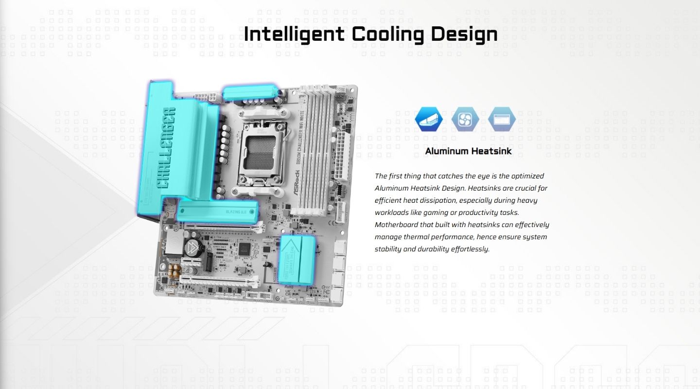 mainboard asrock b850m challenger wifi white 6