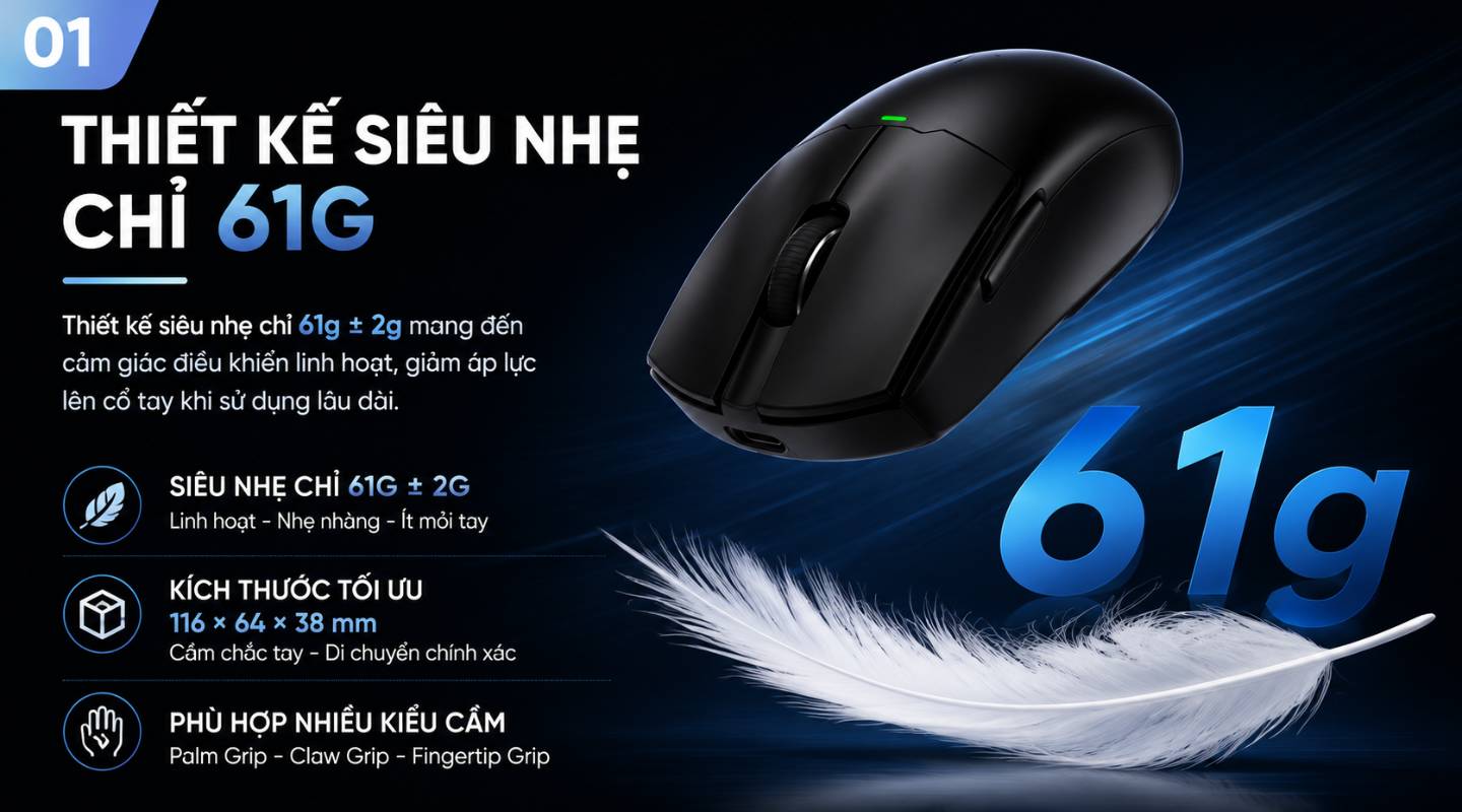 Chuột Gaming Motospeed G1 Wireless 3 Mode PAW3311 61gram 2 chuot-gaming-motospeed-g1-wireless-3-mode-paw3311-61gram-1