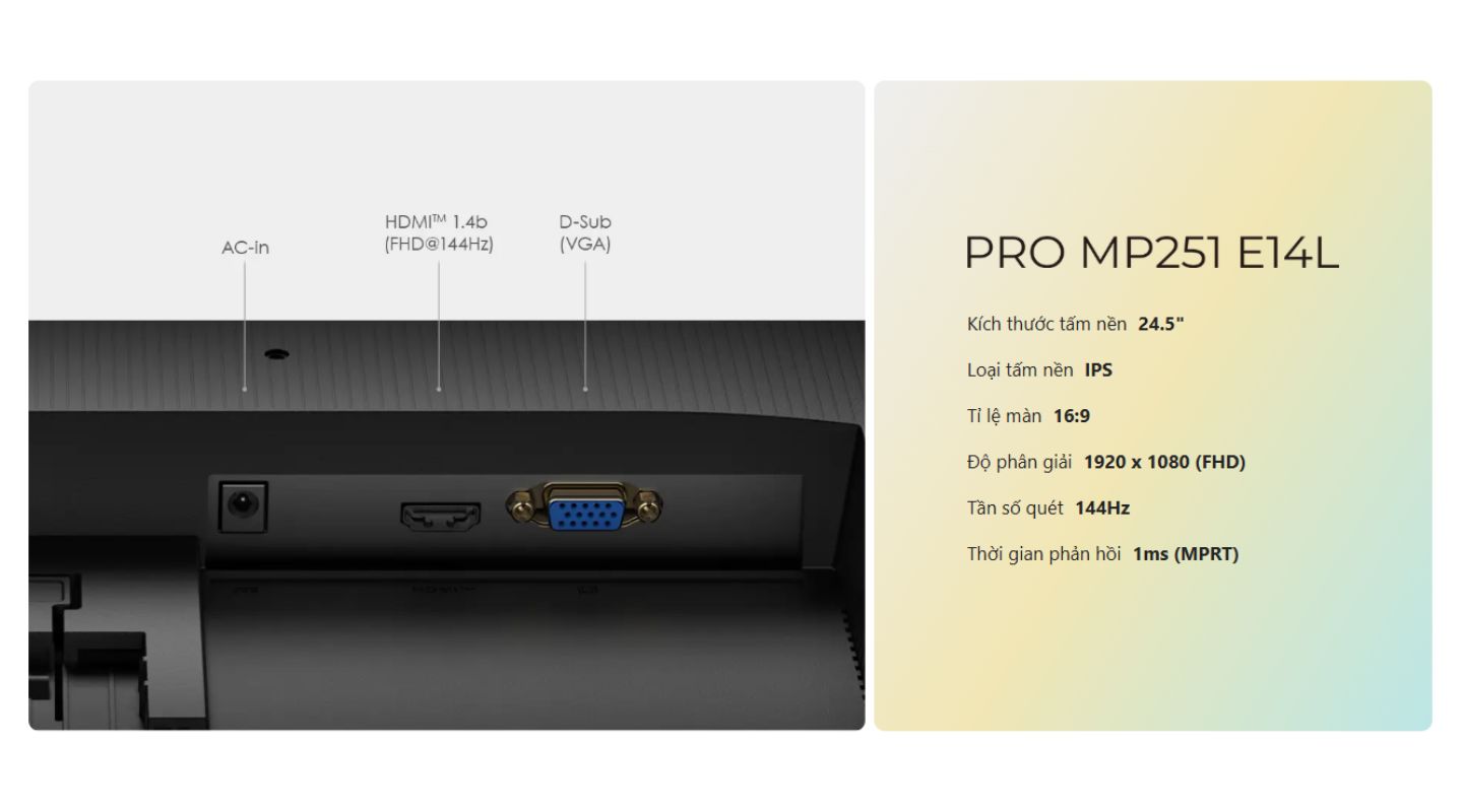 Màn hình MSI PRO MP251 E14L 24.5 inch FHD 144Hz IPS 9 man-hinh-msi-pro-mp251-e14l-24-5-inch-fhd-144hz-ips-8
