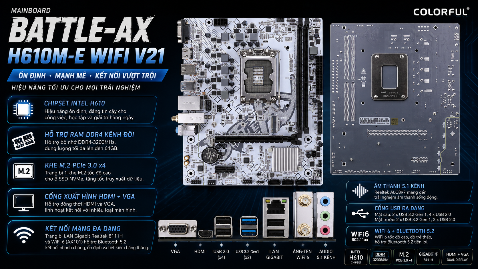 Mainboard Colorful BATTLE-AX H610M-E WIFI V21 2 mainboard-colorful-battle-ax-h610m-e-wifi-v21
