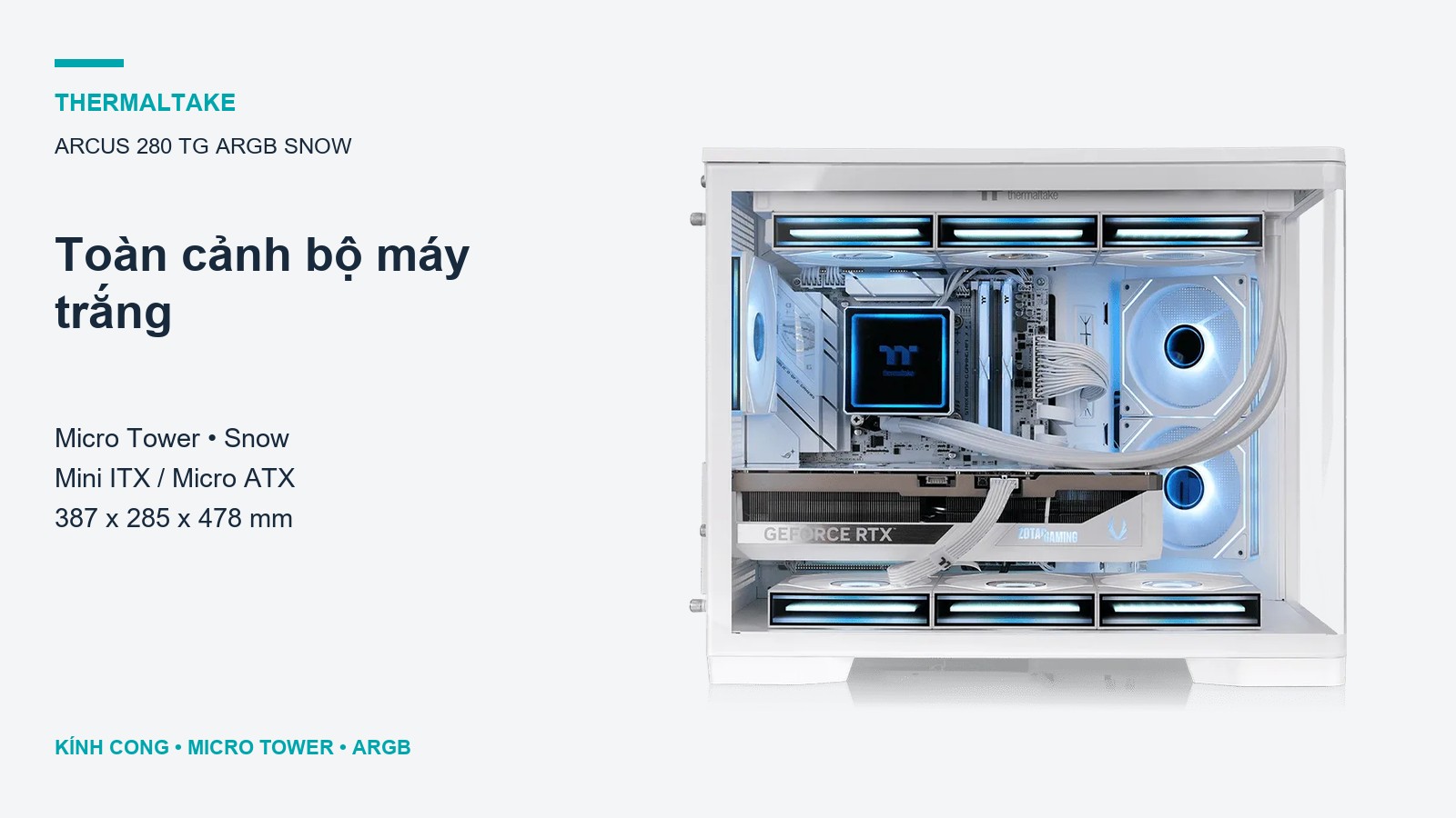 Thermaltake Arcus 280 TG ARGB Snow – Tổng quan thùng máy Micro Tower màu trắng
