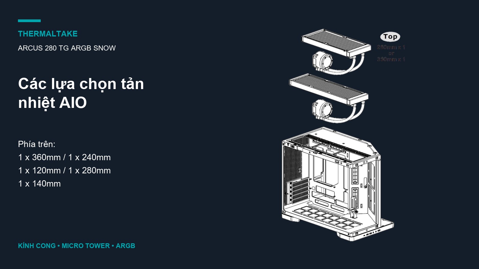 Thermaltake Arcus 280 TG ARGB Snow – Danh sách tương thích tản nhiệt AIO