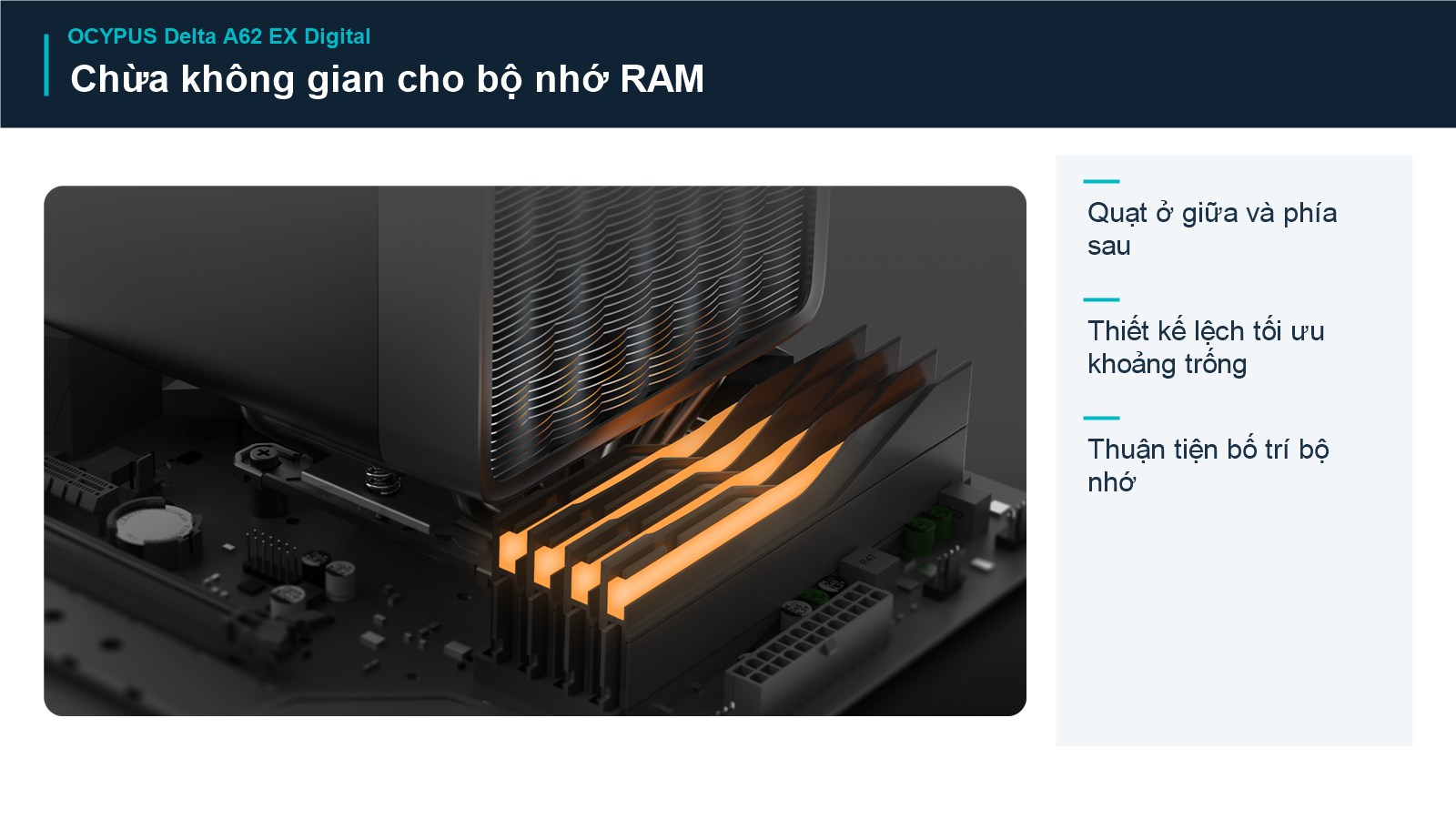 Tản Nhiệt Khí CPU Ocypus Delta A62 EX Digital 6 Ocypus Delta A62 EX Digital – Chừa không gian cho bộ nhớ RAM