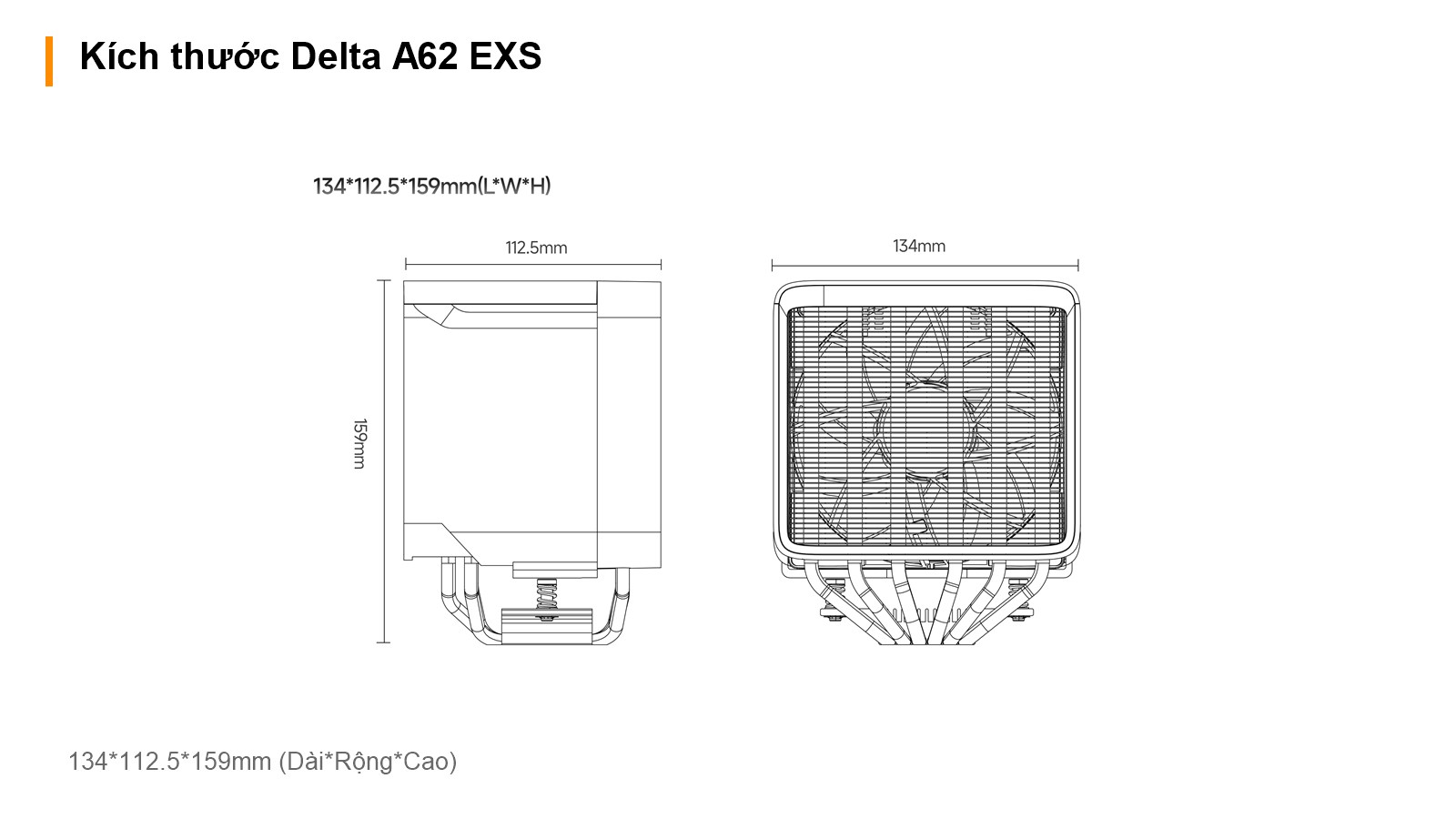 Tản Nhiệt Khí CPU Ocypus Delta A62 EXS – Kích thước Delta A62 EXS